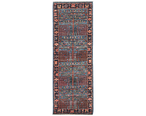 6 Ft Blue Aryana Afghan Hand Knotted Veg Dye Wool Runner Rug