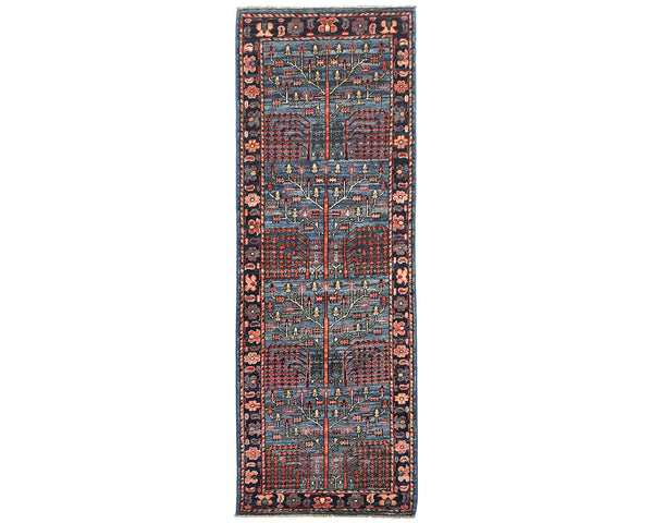 6 Ft Blue Aryana Afghan Hand Knotted Veg Dye Wool Runner Rug