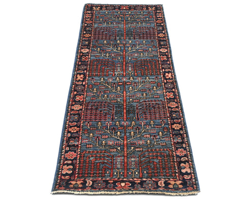 6 Ft Blue Aryana Afghan Hand Knotted Veg Dye Wool Runner Rug