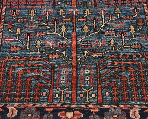 6 Ft Blue Aryana Afghan Hand Knotted Veg Dye Wool Runner Rug