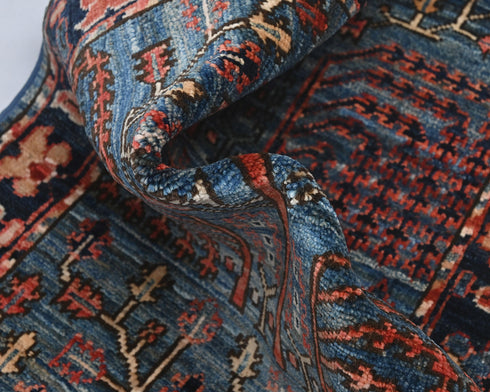 6 Ft Blue Aryana Afghan Hand Knotted Veg Dye Wool Runner Rug