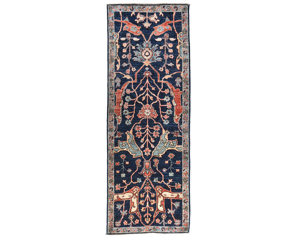 6 Ft Blue Aryana Afghan Hand Knotted Veg Dye Wool Runner Rug