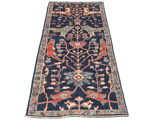 6 Ft Blue Aryana Afghan Hand Knotted Veg Dye Wool Runner Rug