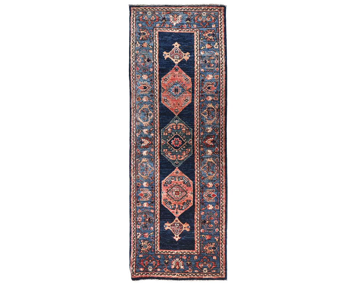 6 feet Blue Aryana Afghan Hand Knotted Veg Dye Wool Runner Rug