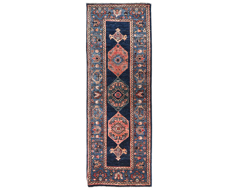 6 feet Blue Aryana Afghan Hand Knotted Veg Dye Wool Runner Rug