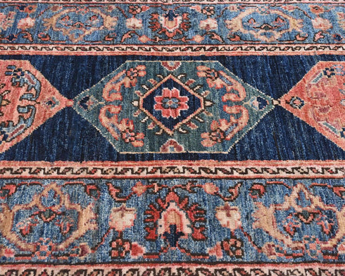 6 feet Blue Aryana Afghan Hand Knotted Veg Dye Wool Runner Rug