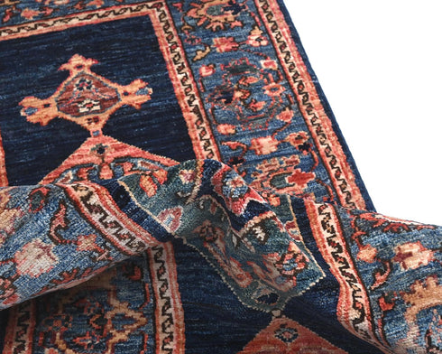 6 feet Blue Aryana Afghan Hand Knotted Veg Dye Wool Runner Rug