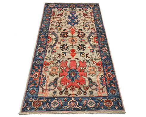 3x6 Gray Blue Aryana Afghan Hand Knotted Veg Dye Wool Area Rug