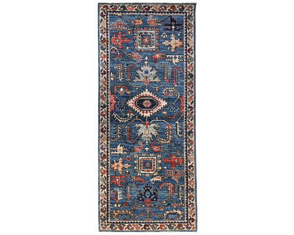 6 Ft Blue Aryana Afghan Hand Knotted Veg Dye Wool Runner Rug
