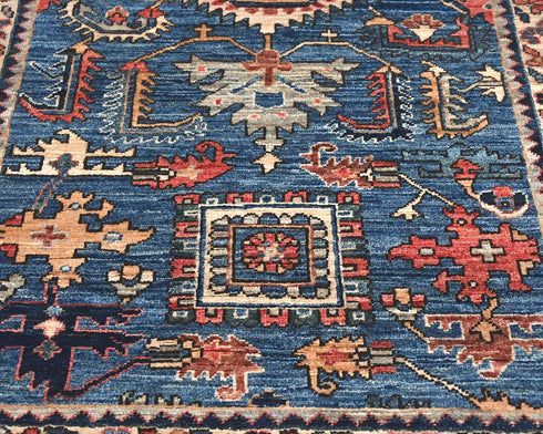 6 Ft Blue Aryana Afghan Hand Knotted Veg Dye Wool Runner Rug