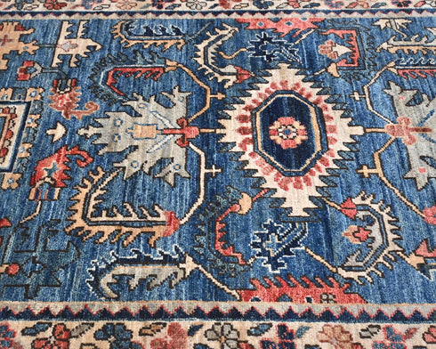 6 Ft Blue Aryana Afghan Hand Knotted Veg Dye Wool Runner Rug