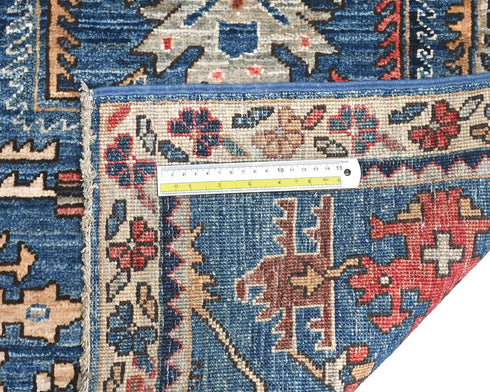 6 Ft Blue Aryana Afghan Hand Knotted Veg Dye Wool Runner Rug