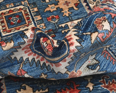 6 Ft Blue Aryana Afghan Hand Knotted Veg Dye Wool Runner Rug