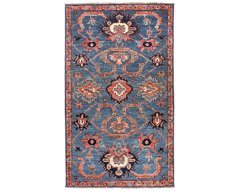 3x5 Blue Aryana Afghan Hand Knotted Veg Dye Wool Area Rug