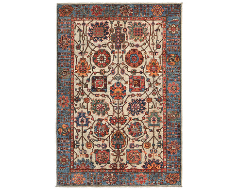 4x6 Gray Blue Aryana Afghan Hand Knotted Veg Dye Wool Area Rug