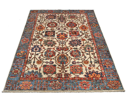 4x6 Gray Blue Aryana Afghan Hand Knotted Veg Dye Wool Area Rug