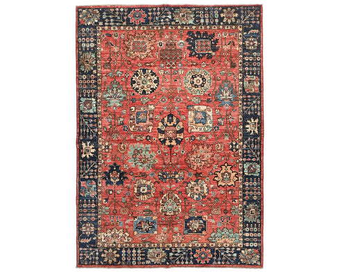 5x7 Rust Blue Aryana Afghan Hand Knotted Veg Dye Wool Area Rug