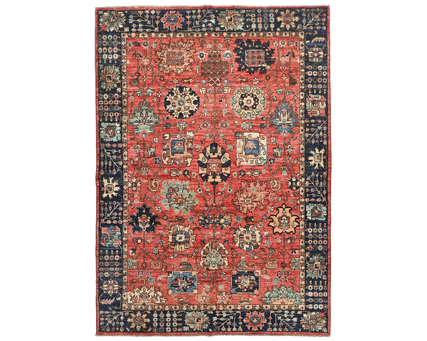 5x7 Rust Blue Aryana Afghan Hand Knotted Veg Dye Wool Area Rug