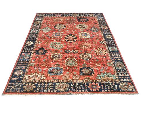 5x7 Rust Blue Aryana Afghan Hand Knotted Veg Dye Wool Area Rug