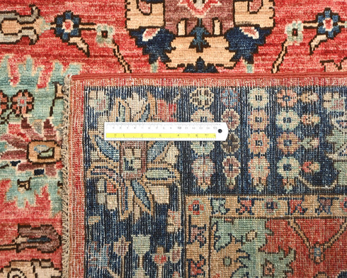 5x7 Rust Blue Aryana Afghan Hand Knotted Veg Dye Wool Area Rug