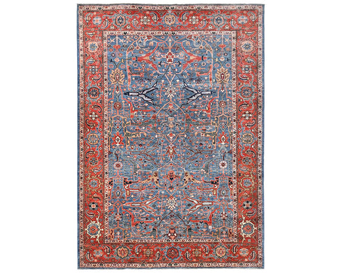 6x9 Blue Rust Aryana Afghan Hand Knotted Veg Dye Wool Area Rug