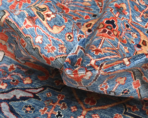 6x9 Blue Rust Aryana Afghan Hand Knotted Veg Dye Wool Area Rug