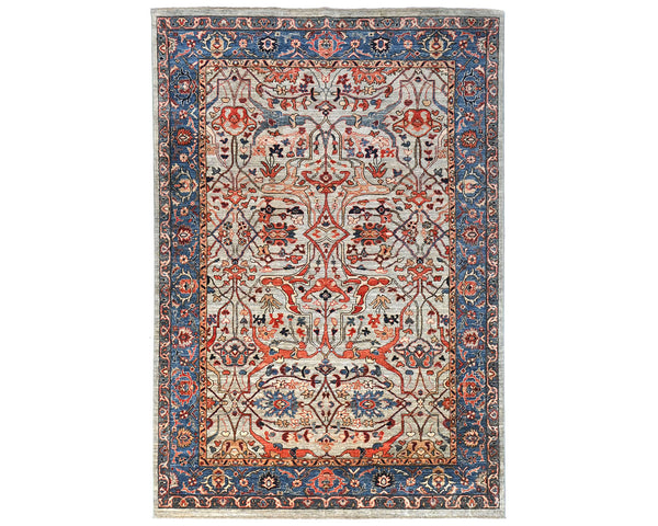 6x9 Gray Blue Aryana Afghan Hand Knotted Veg Dye Wool Area Rug