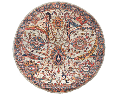 6x6 Ft Light Brown Aryana Afghan Hand Knotted Circle Veg Dye Wool Area Rug