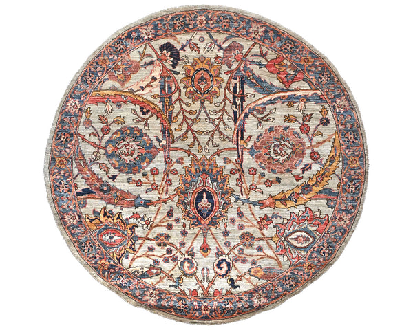 6x6 Ft Light Brown Aryana Afghan Hand Knotted Circle Veg Dye Wool Area Rug