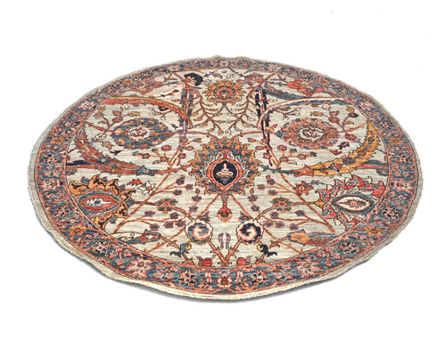 6x6 Ft Light Brown Aryana Afghan Hand Knotted Circle Veg Dye Wool Area Rug