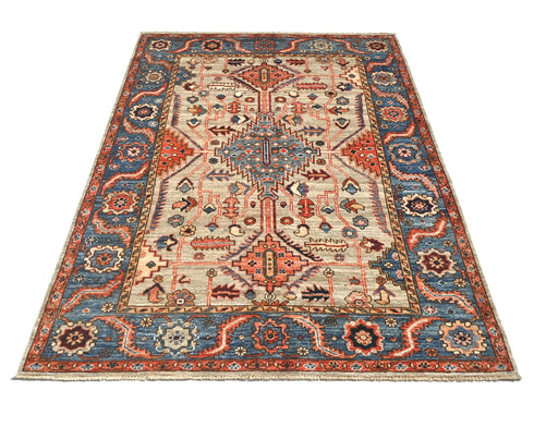 4x6 Gray Blue Aryana Afghan Hand Knotted Veg Dye Wool Area Rug