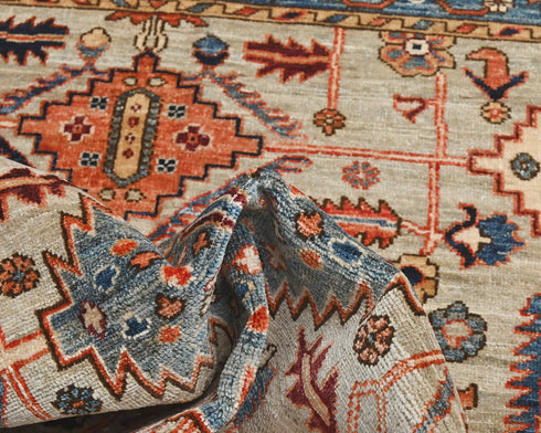 4x6 Gray Blue Aryana Afghan Hand Knotted Veg Dye Wool Area Rug