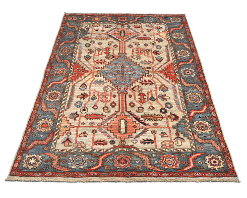 4x6 Gray Blue Aryana Afghan Hand Knotted Veg Dye Wool Area Rug