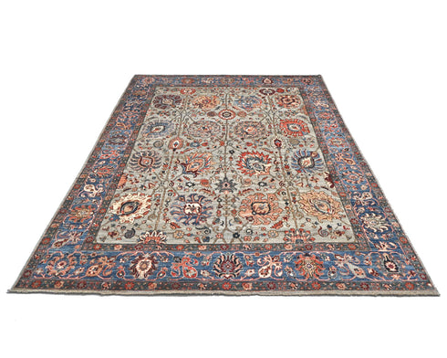 8x10 Gray Blue Aryana Afghan Hand Knotted Veg Dye Wool Area Rug