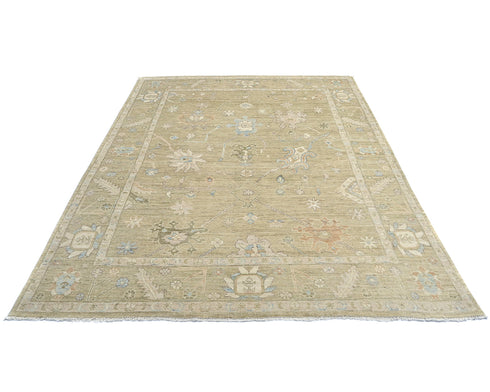 8x10 Feet Olive Green Turkish Oushak Handmade Traditional Wool Area Rug