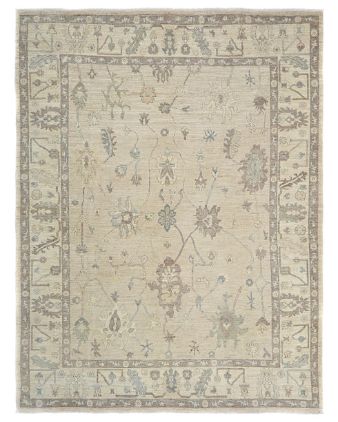 Alfombra tradicional turca Oushak de lana suave anudada a mano, color gris, de 9 x 12 pulgadas
