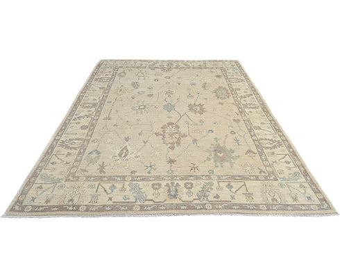 Alfombra tradicional turca Oushak de lana suave anudada a mano, color gris, de 9 x 12 pulgadas