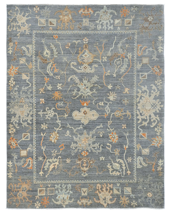 9x12 Charcoal Gray Oushak Turkish Hand Knotted Floral Veg Dye Wool Area Rug