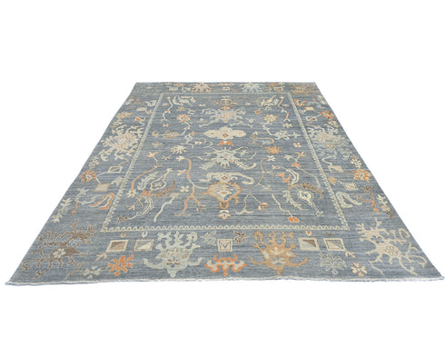 9x12 Charcoal Gray Oushak Turkish Hand Knotted Floral Veg Dye Wool Area Rug