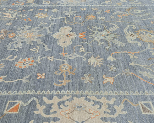 9x12 Charcoal Gray Oushak Turkish Hand Knotted Floral Veg Dye Wool Area Rug