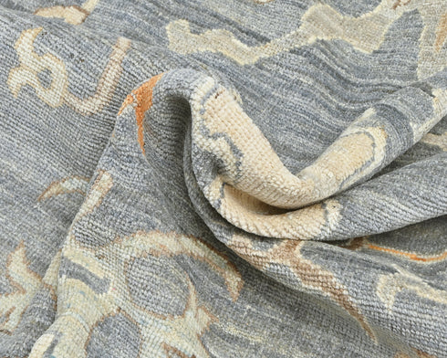 9x12 Charcoal Gray Oushak Turkish Hand Knotted Floral Veg Dye Wool Area Rug