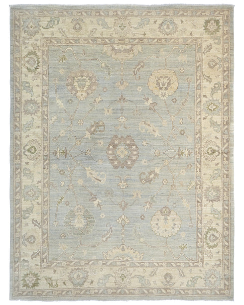9x12 Feet Silver Oushak Turkish Handmade Traditional Soft Wool Area Rug
