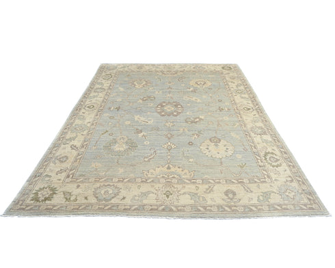 9x12 Feet Silver Oushak Turkish Handmade Traditional Soft Wool Area Rug