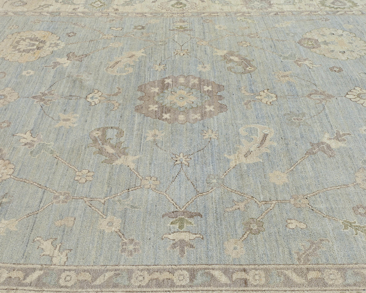 9x12 Feet Silver Oushak Turkish Handmade Traditional Soft Wool Area Rug
