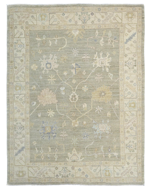 9x12 Soft Green Turkish Oushak Hand Knotted Soft Wool Area Rug