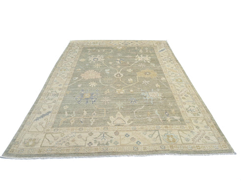 9x12 Soft Green Turkish Oushak Hand Knotted Soft Wool Area Rug