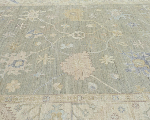 9x12 Soft Green Turkish Oushak Hand Knotted Soft Wool Area Rug