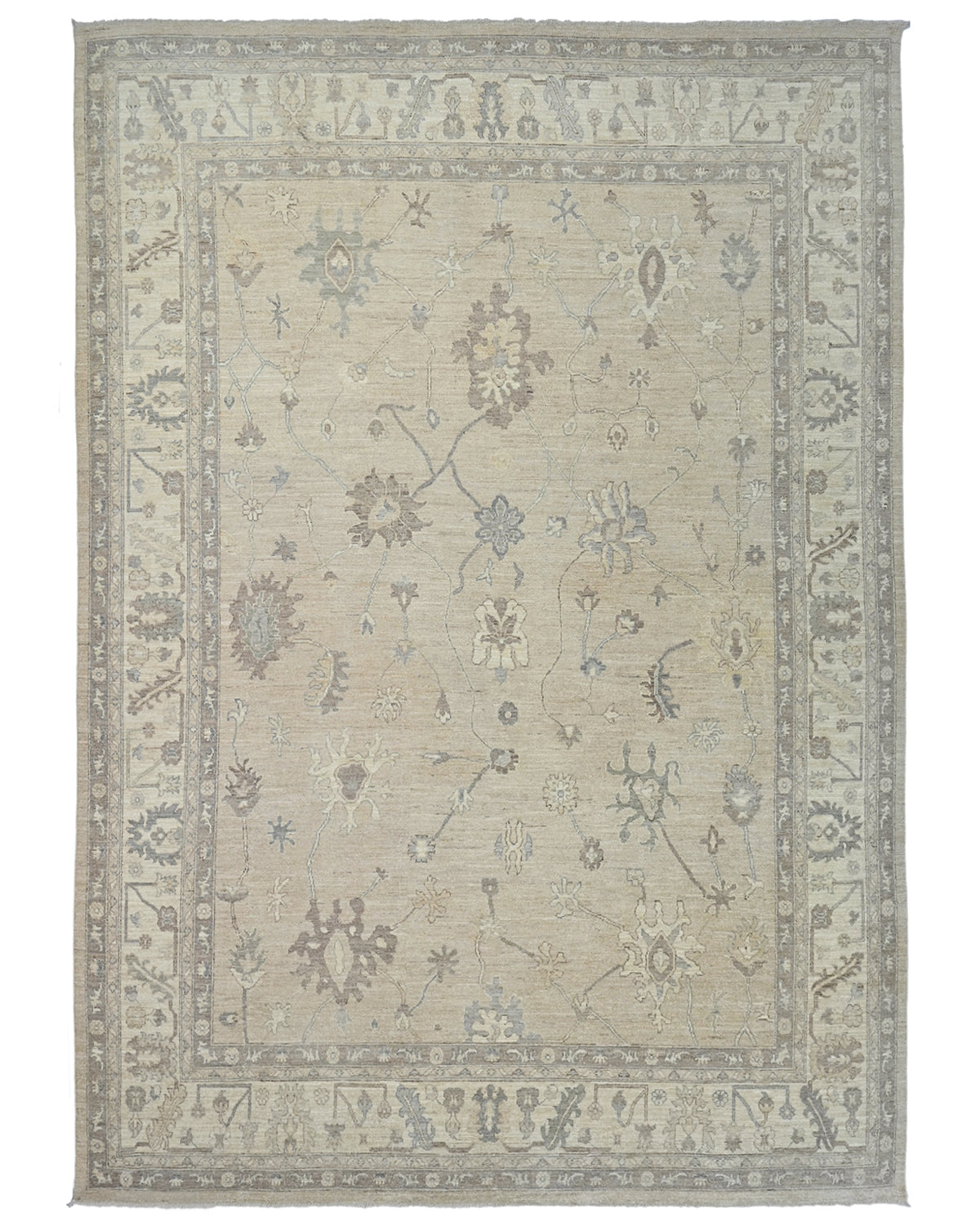 Alfombra turca Oushak de lana suave anudada a mano, color marrón, 10 x 14 pulgadas