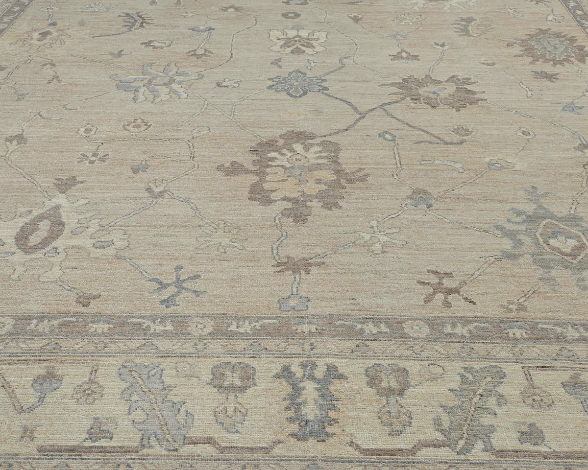Alfombra turca Oushak de lana suave anudada a mano, color marrón, 10 x 14 pulgadas
