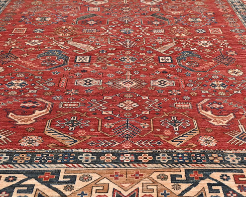 Alfombra afgana Aryana roja de lana teñida con vegetales, anudada a mano, de 9 x 12 pulgadas